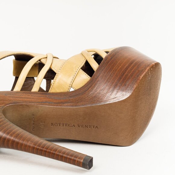 Bottega Veneta Brown Khaki Cage Wooden Platform Stiletto Sandal - Picture 5 of 10